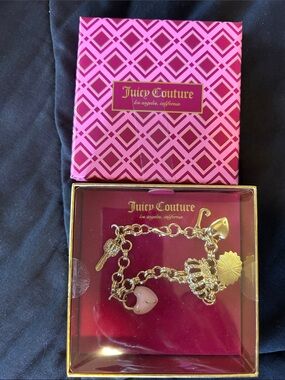 Juicy Couture Gold Charm Bracelet with Pink Enamel Heart Charm